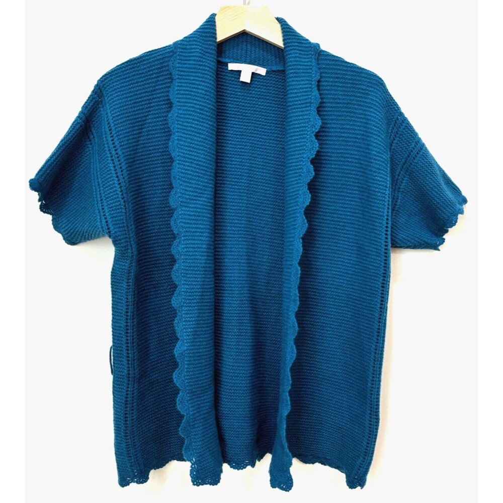 Rebecca Taylor 100% Cashmere Open Cardigan sz Large Blue Lace Knit Blue Feminine